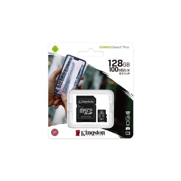 Micro SDXC Kingston 128GB Canvas Select Plus + Adattatore SDCS2/128GB