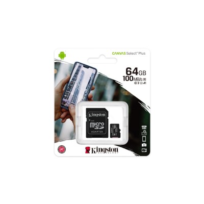 Micro SDXC Kingston 64GB Canvas Select Plus + Adattatore SDCS2 64GB