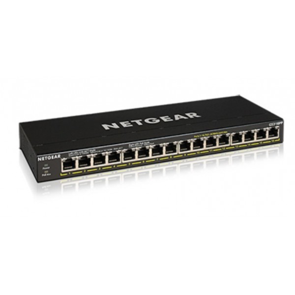 Switch NETGEAR GS316PP Non gestito Gigabit Ethernet 10/100/1000 Supporto Power over Ethernet (PoE) Nero