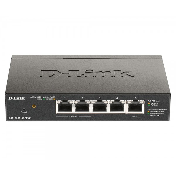 Switch D-Link  DGS-1100-05PDV2 Gigabit Ethernet 10/100/1000 Supporto Power over Ethernet (PoE) Nero