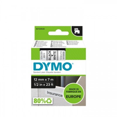 Nastro DYMO laminato nero su bianco S0720530 45013 12mm x 7m, Standard-D1-ruolo