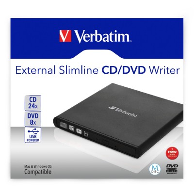 Masterizzatore Esterno Verbatim Slimline CD DVD Nero