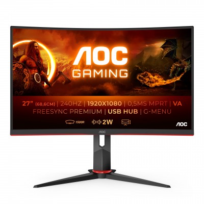 Monitor AOC C27G2ZU BK 27'' FullHD VA AMD Free-Sync HDMI Nero Rosso