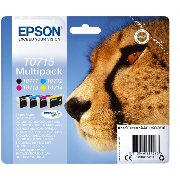 Multipack Epson nero / ciano / magenta / giallo C13T07154012 T0715 4 cartucce: T0711 + T0712 + T0713 + T0714