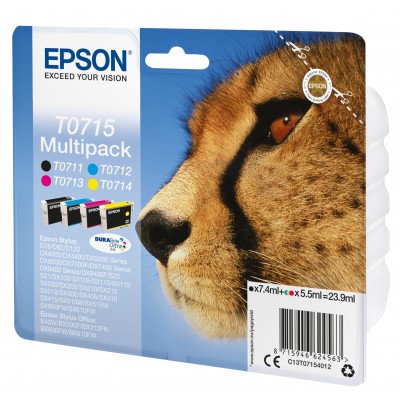 Multipack Epson nero   ciano   magenta   giallo C13T07154012 T0715 4 cartucce  T0711 + T0712 + T0713 + T0714