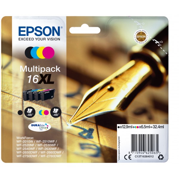 Multipack Epson nero / ciano / magenta / giallo C13T16364012 T1636 4 cartucce d'inchistro XL T1631 + T1632 + T1633 + T1634