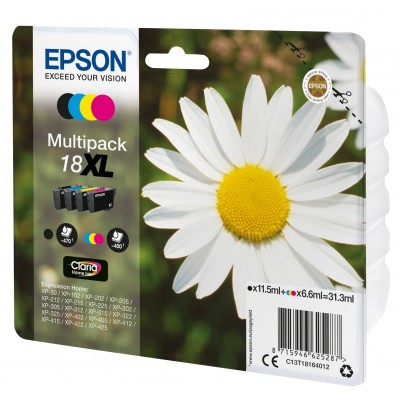 Multipack Epson nero   ciano   magenta   giallo C13T18164012 T1816 4 cartucce d'inchiostro XL T1811 + T1812 + T1813 + T1814