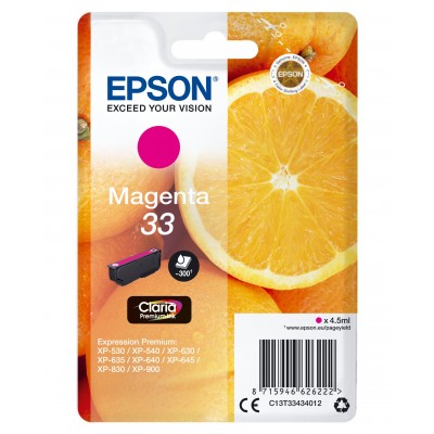 Cartuccia Epson d'inchiostro magenta C13T33434012 T3343 ~300 pagine 4,5ml