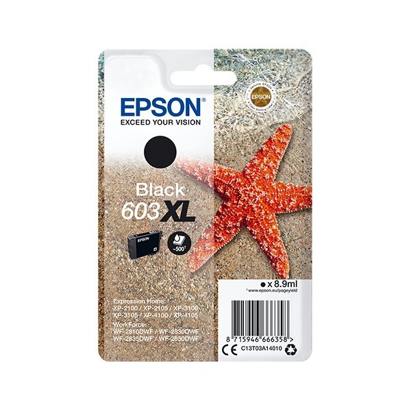 Cartuccia Epson d'inchiostro nero C13T03A14010 603XL 500 pagine