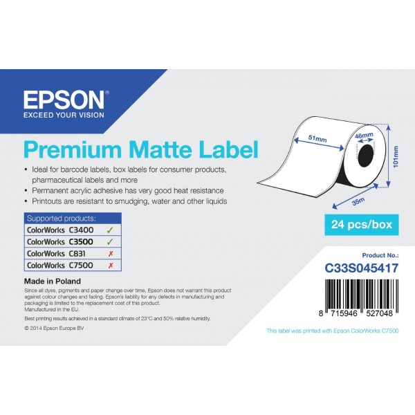 Etichette Epson C33S045417 Premium Matte 51mm x 35m