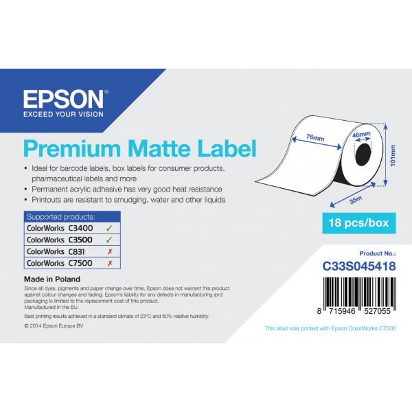 Etichette Epson C33S045418 Premium Matte 76mm x 35m