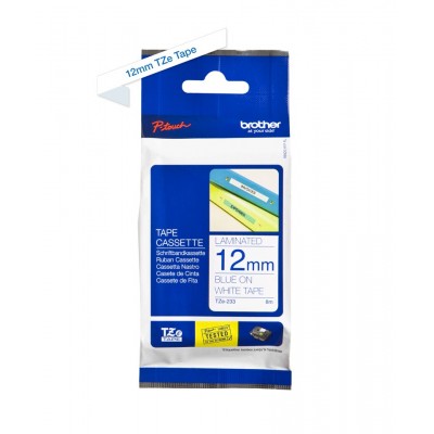 Nastro Brother Laminato Blu Su Bianco TZe-233 TZ-233 12mm x 8m