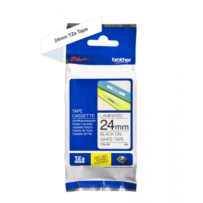 Nastro Brother Laminato Nero Su Bianco TZe-251 TZ-251 24mm x 8m