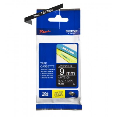 Nastro Brother Laminato Bianco Su Nero TZe-325 TZ-325 9mm x 8m