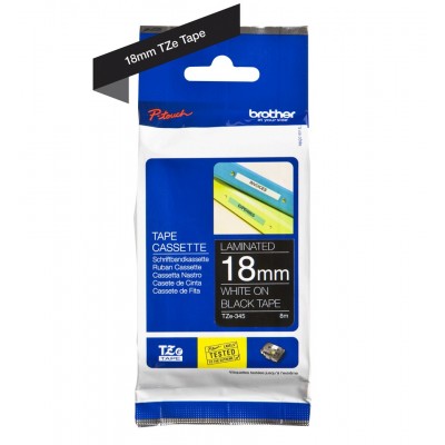 Nastro Brother Laminato Bianco Su Nero TZe-345 TZ-345 18mm x 8m