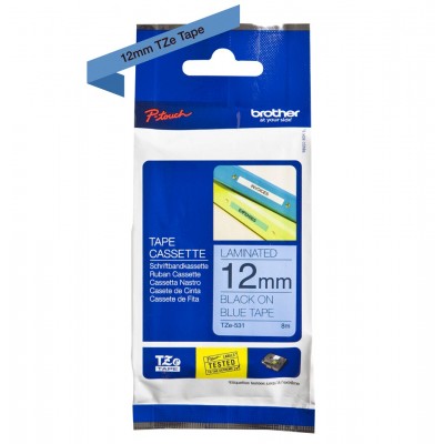 Nastro Brother Laminato Nero Su Blu TZe-531 TZ-531 12mm x 8m