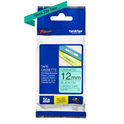 Nastro Brother Laminato Nero Su Verde TZe-731 TZ-731 12mm x 8m