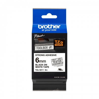 Nastro Brother Laminato Nero Su Bianco TZe-S211 TZ-S211 6mm x 8m