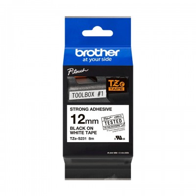 Nastro Brother Laminato Nero Su Bianco TZe-S231 TZ-S231 12mm x 8m