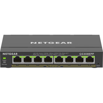 Switch NETGEAR 8 Porte Gigabit Ethernet High-Power PoE+ Plus Switch GS308EPP Gestito L2 L3 Gigabit Ethernet 10 100 1000