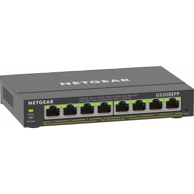 Switch NETGEAR 8 Porte Gigabit Ethernet High-Power PoE+ Plus Switch GS308EPP Gestito L2 L3 Gigabit Ethernet 10 100 1000