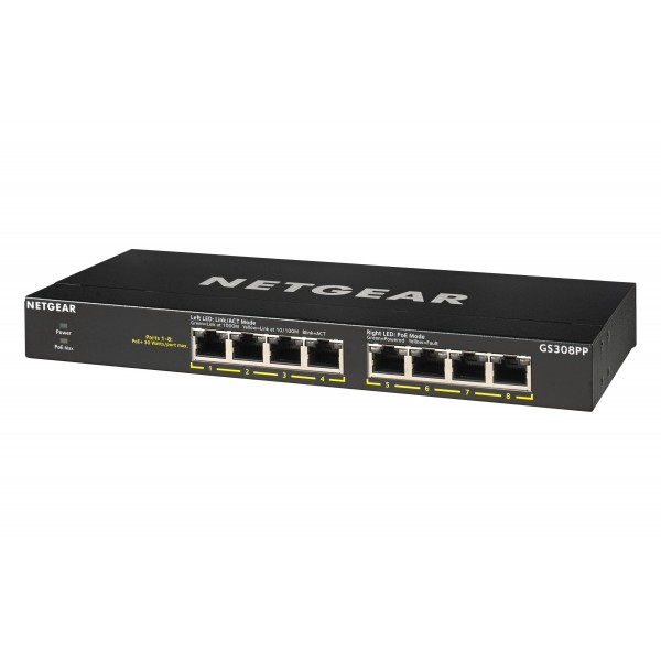 Switch NETGEAR GS308PP Non gestito Gigabit Ethernet 10/100/1000 Supporto Power over Ethernet (PoE) Nero