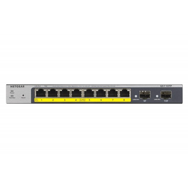 Switch NETGEAR GS110TP Gestito L2/L3/L4 Gigabit Ethernet 10/100/1000 Supporto Power over Ethernet (PoE) Grigio