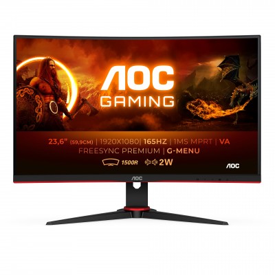 Monitor AOC C24G2AE BK 24'' FullHD VA AMD Free-Sync Nero Rosso