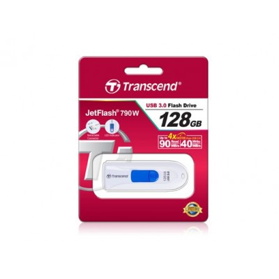 Pendrive Transcend JetFlash 790W 128 GB USB A 3.2 bianco blu