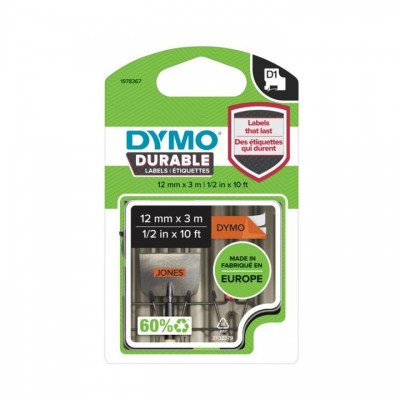 Nastro DYMO Nero su arancione 1978367 D1 Durable Etichette Bianco su arancio 12mm x 3m