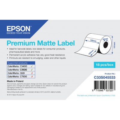 Etichette Epson Bianco C33S045533 S045533 102mm x 152mm 225 etichette