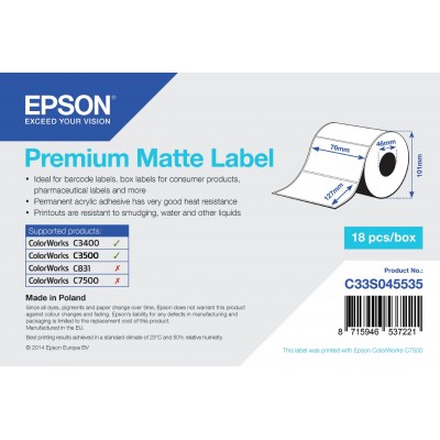 Etichette Epson Bianco C33S045535 S045535 76mm x 127mm 265 etichette