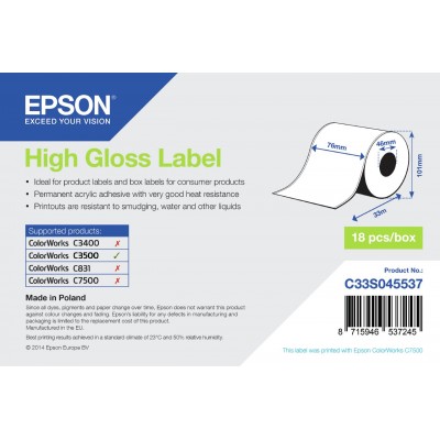 Etichette Epson S045537 C33S045537 Etichette lucide Rotolo 76mm x 33m