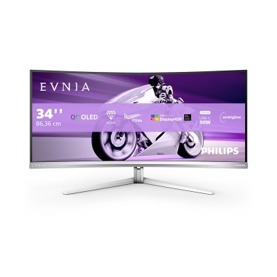 Monitor Philips Evnia 34M2C8600 34'' WQHD AMD FreeSync Premium Pro HDMI OLED Bianco Argento