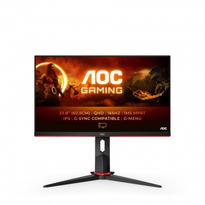 Monitor AOC Q24G2A BK 24'' QHD HDMI DisplayPort Free-Sync G-Sync Nero Rosso