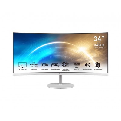 Monitor MSI PRO MP341CQWDE 34'' WQHD VA Curvo LED Bianco