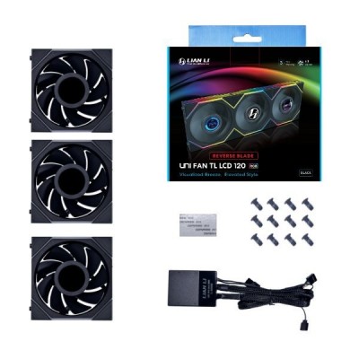 Ventola LIAN LI Uni FAN TL LCD Lama Inversa Nera 120mm A-RGB Kit Da 3