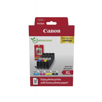 Value PackValue Pack Canon nero   ciano   magenta   giallo CLI-551 XL + 10x15 cm Fotopapier