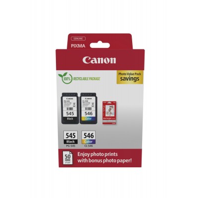 Value Pack Canon nero   differenti colori   Bianco PG-545 + CL-546 + 10x15 cm Fotopapier 360 pagine