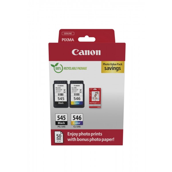 Value Pack Canon nero / differenti colori / Bianco PG-545 + CL-546 + 10x15 cm Fotopapier 360 pagine