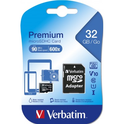 SCHEDA MICRO SDHC VERBATIM 32GB PREMIUM UHS-1 CLASS 10