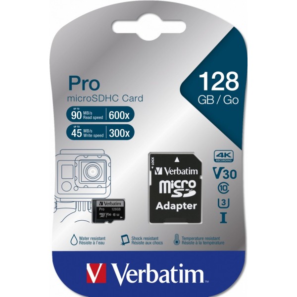 MICRO SDXC VERBATIM 128GB CARD PRO UHS-3 CLASS 10