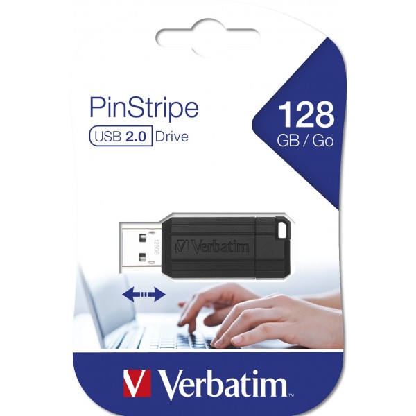 USB VERBATIM 128GB DRIVE 2.0 PINSTRIPE BLACK