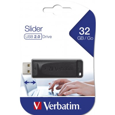 USB VERBATIM 32GB DRIVE 2.0 STORE N GO SLIDER BLACK