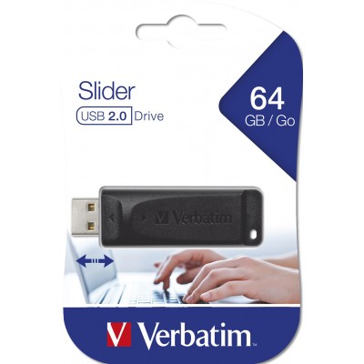 USB VERBATIM 64GB DRIVE 2.0 STORE N GO SLIDER BLACK