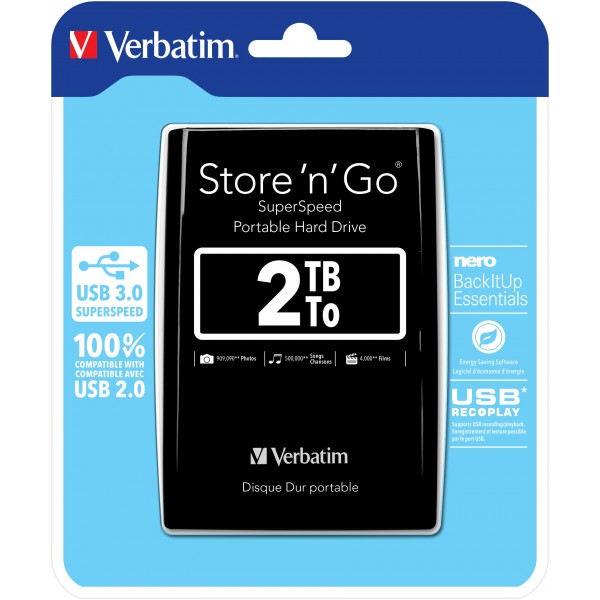 HARD DISK ESTERNO VERBATIM 2TB STORE N GO 2.5 USB 3.0 BLACK