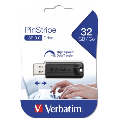 USB VERBATIM 32GB DRIVE 3.0 PINSTRIPE BLACK