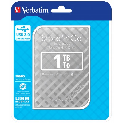 HARD DISK ESTERNO VERBATIM 1TB STORE N GO 2.5 GEN 2 USB 3.0 SILVER