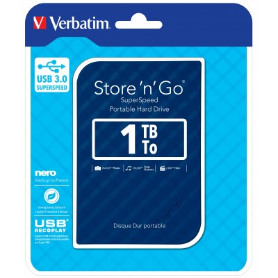 HARD DISK ESTERNO VERBATIM 1TB STORE N GO 2.5 GEN 2 USB 3.0 BLUE