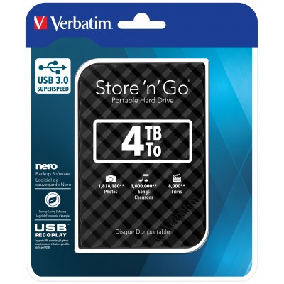 HARD DISK ESTERNO VERBATIM 4TB STORE N GO 2.5 GEN 2 USB 3.0 BLACK